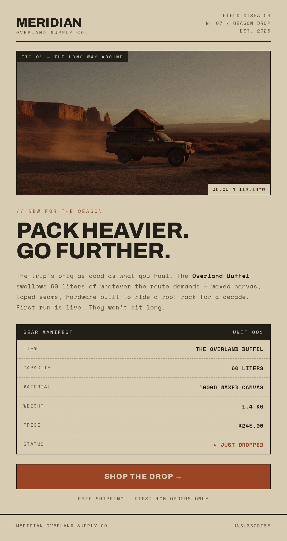 Overland brand email sample